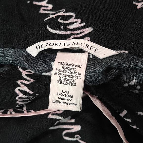 Victoria Secret Allover Signature Pink Black Pajama Set Women's Large - Picture 6 of 11